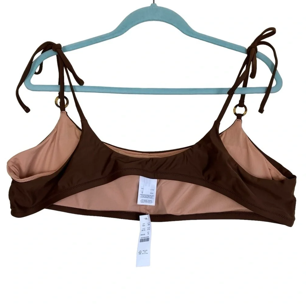 NWT J. Crew Chocolate Brown Scoopneck O-ring Tie-shoulder Padded Bikini Top 3X
